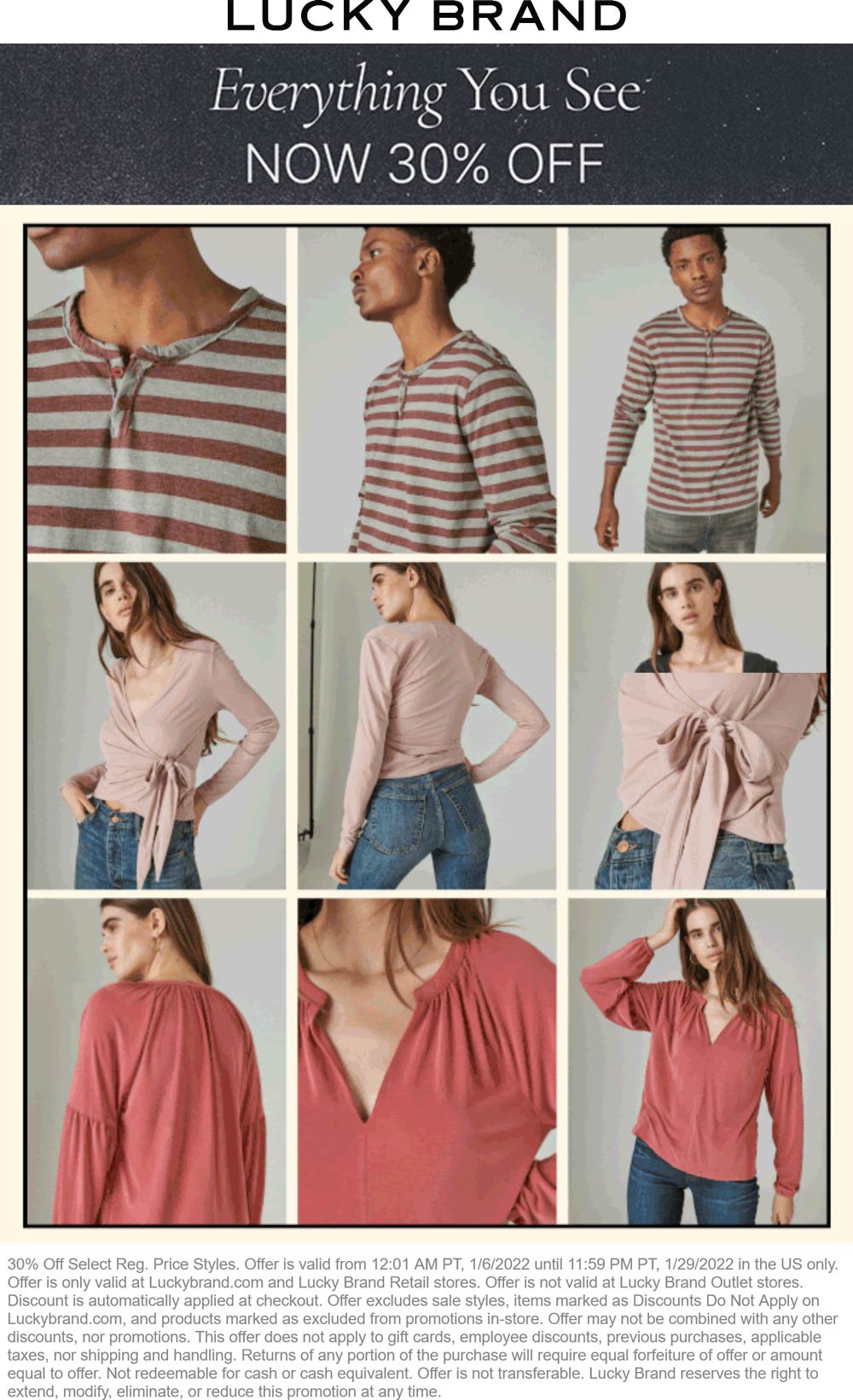 Lucky Brand stores Coupon  30% off at Lucky Brand, ditto online #luckybrand 