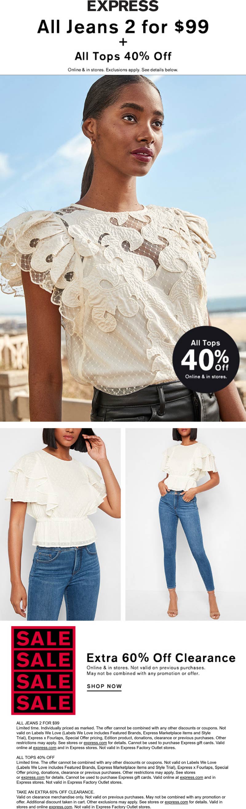Express stores Coupon  40% off all tops & more at Express, ditto online #express 