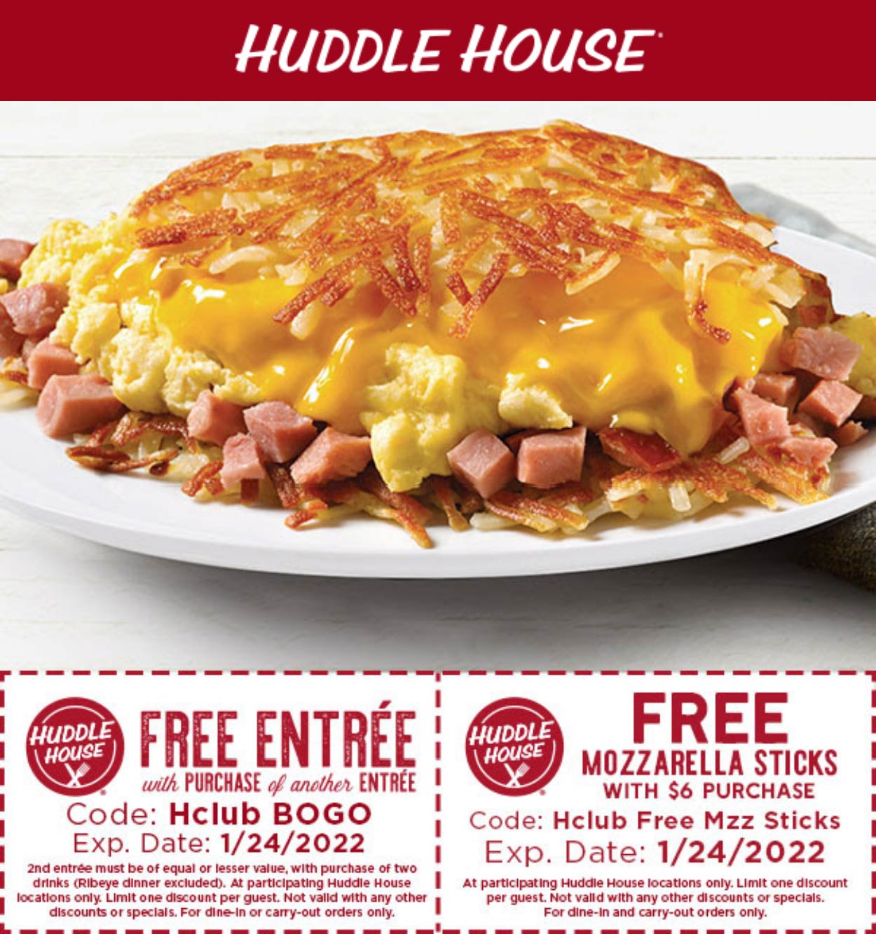 Huddle House restaurants Coupon  Second entree free & more at Huddle House #huddlehouse 