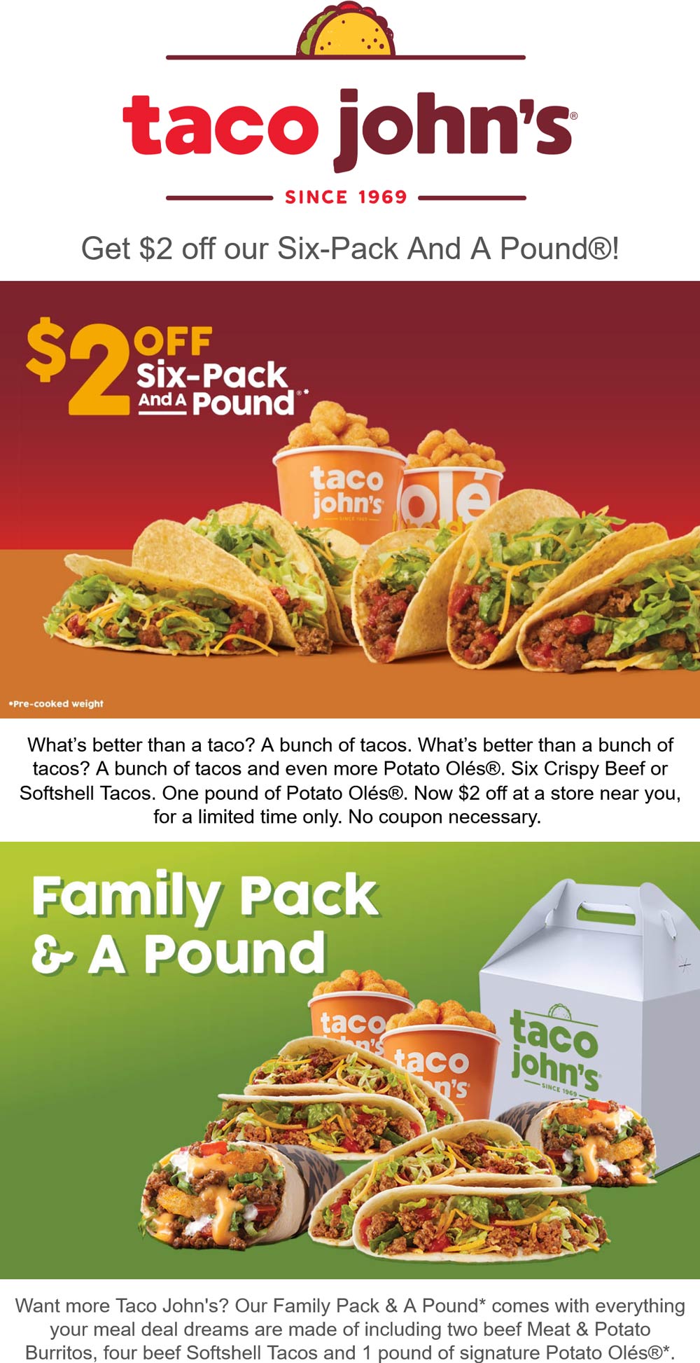Taco Johns coupons & promo code for [July 2024]