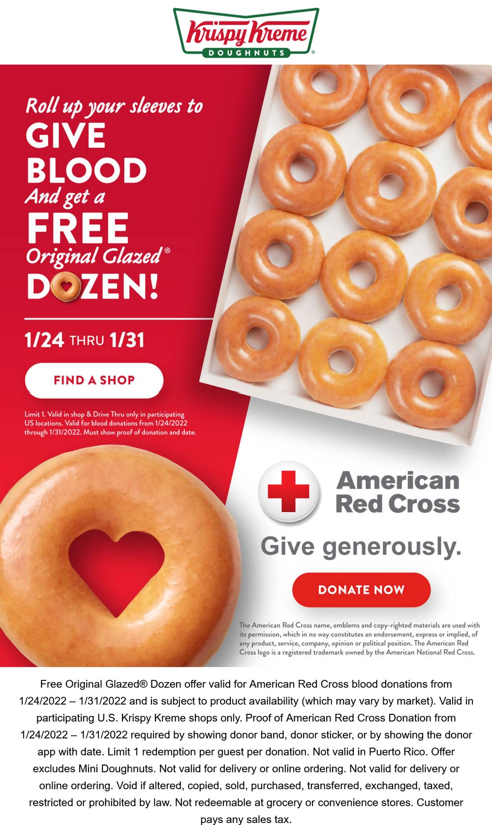 Krispy Kreme restaurants Coupon  Donate blood for a free dozen doughnuts at Krispy Kreme #krispykreme 