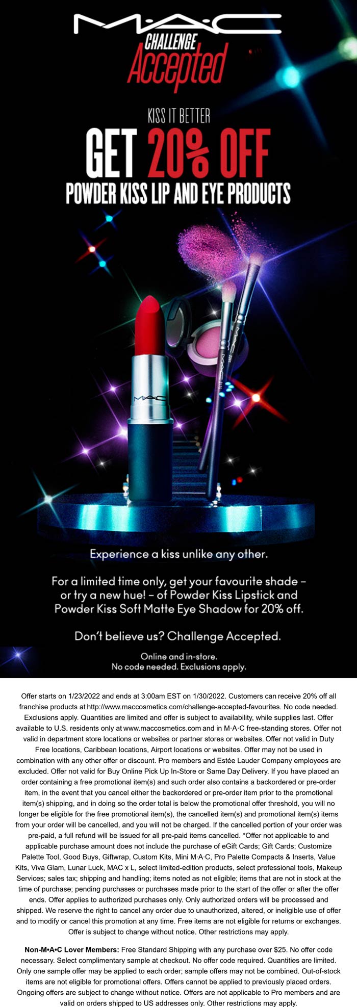 MAC stores Coupon  20% off at MAC Cosmetics, ditto online #mac 