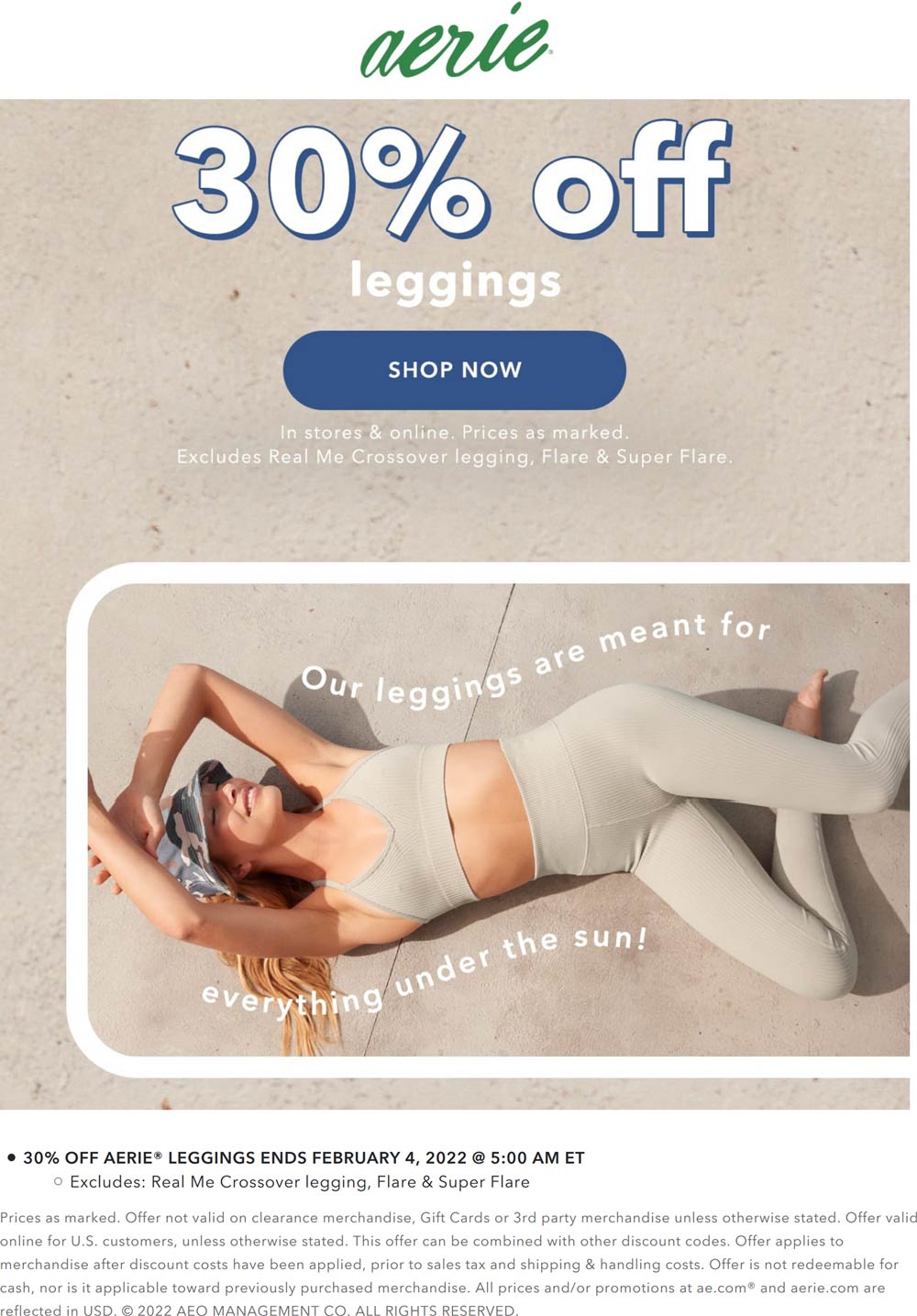 Aerie stores Coupon  30% off leggings at Aerie, ditto online #aerie 