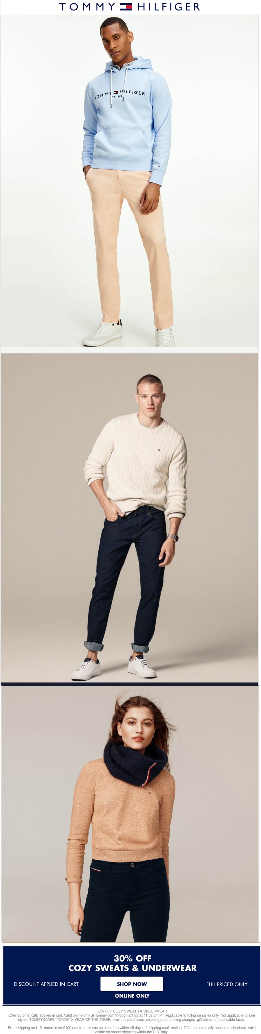 Tommy Hilfiger stores Coupon  30% off cozy sweats & underwear online at Tommy Hilfiger #tommyhilfiger 