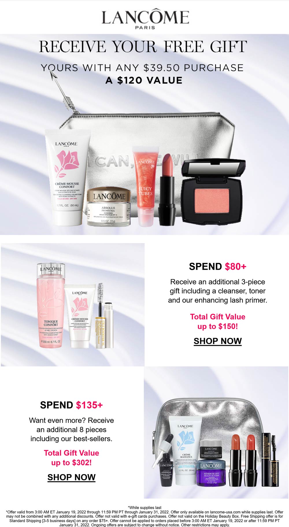 Lancome stores Coupon  6-17pc kit free with $39+ purchase online at Lancome cosmetics #lancome 