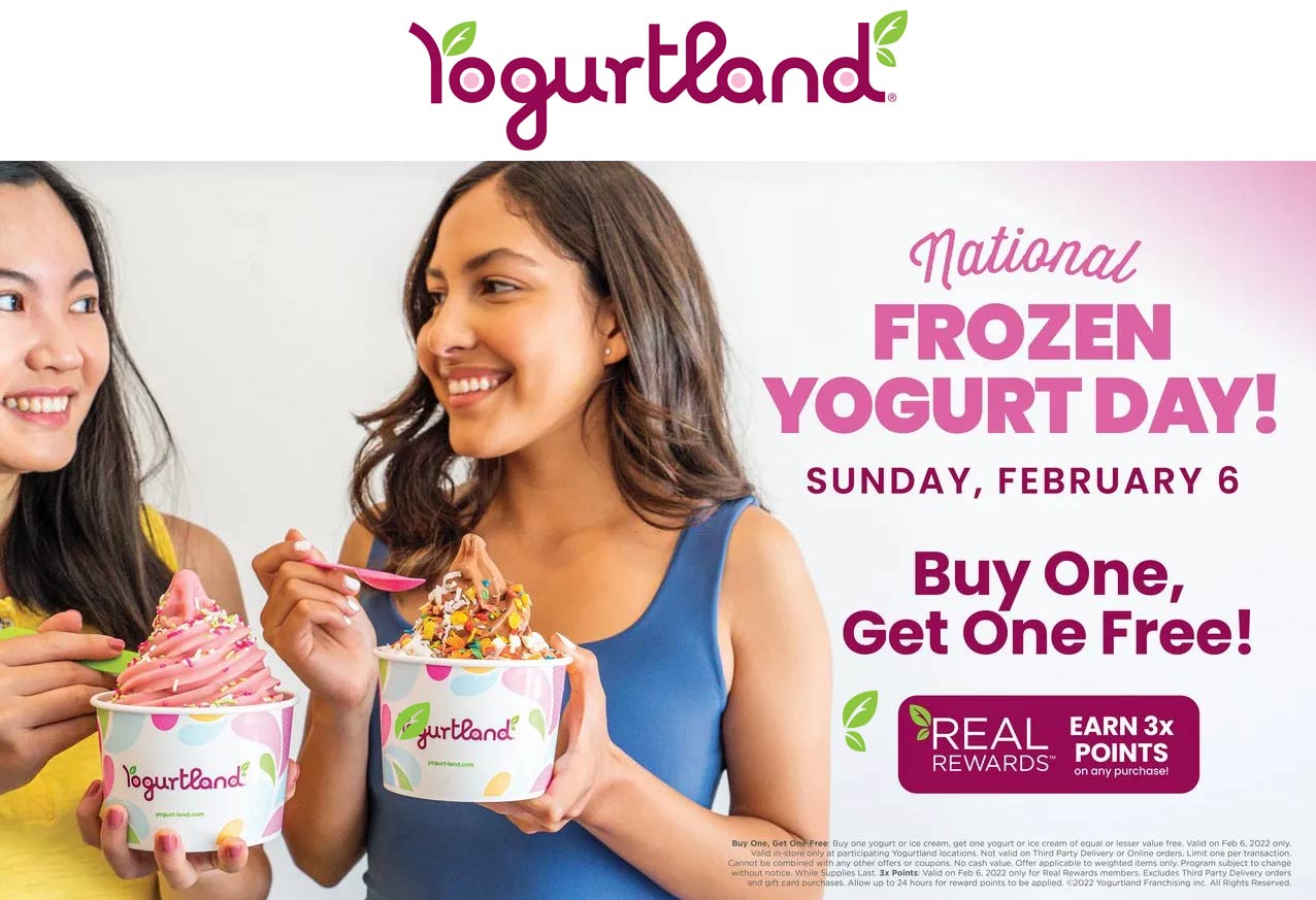 Yogurtland restaurants Coupon  Second frozen yogurt dessert free the 6th at Yogurtland #yogurtland 