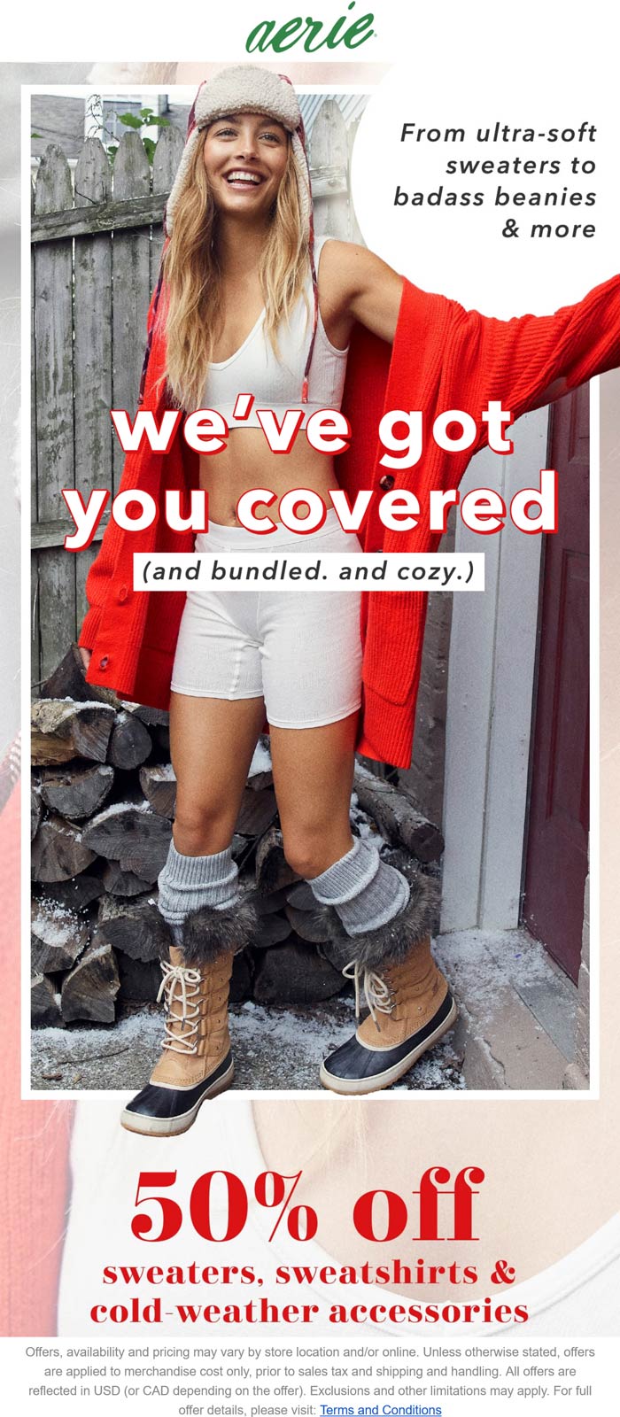 Aerie stores Coupon  50% off sweaters & cold weather at Aerie, ditto online #aerie 