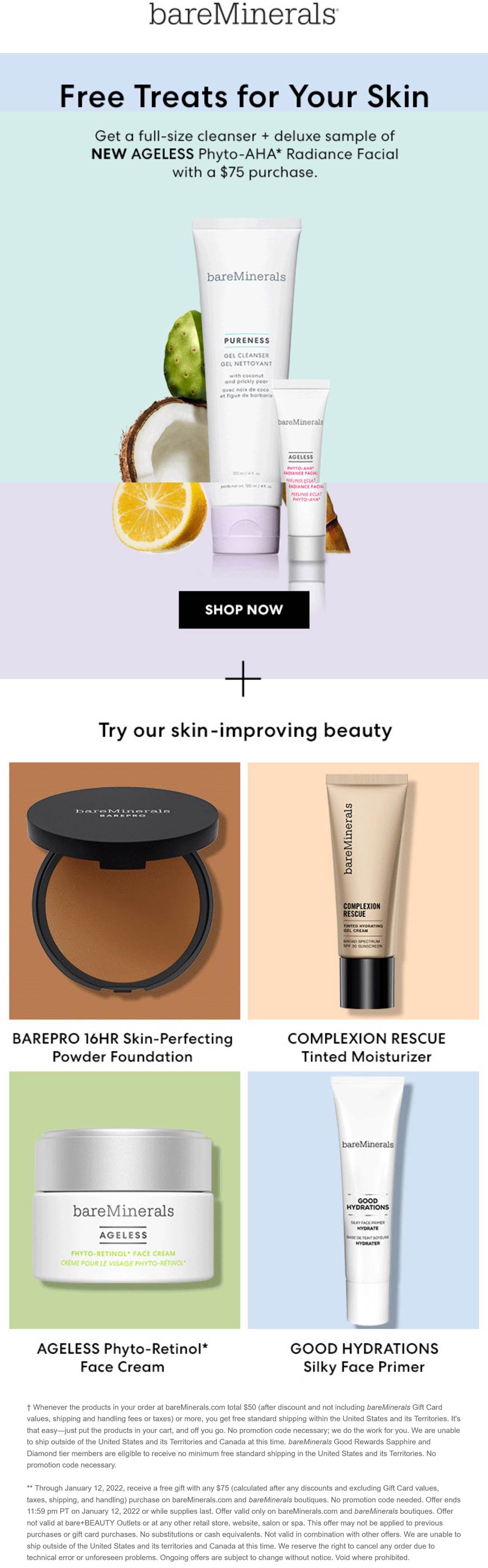 bareMinerals stores Coupon  Free full size & more with $75 spent at bareMinerals, ditto online #bareminerals 