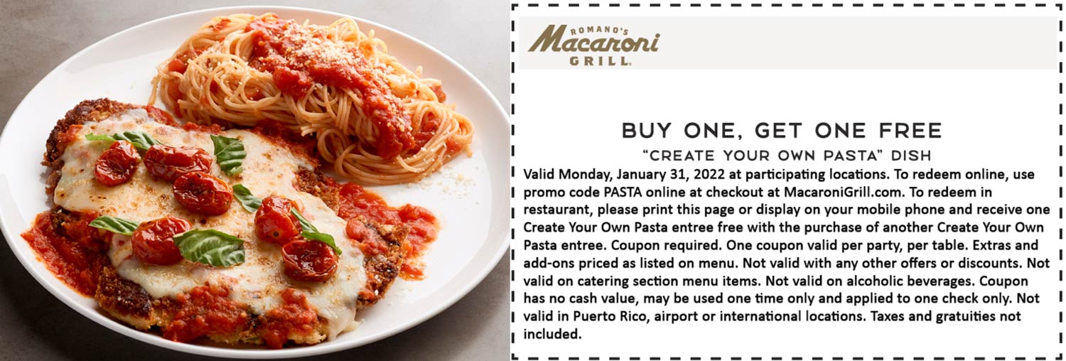 Macaroni Grill restaurants Coupon  Second pasta dish free today at Macaroni Grill restaurants #macaronigrill 
