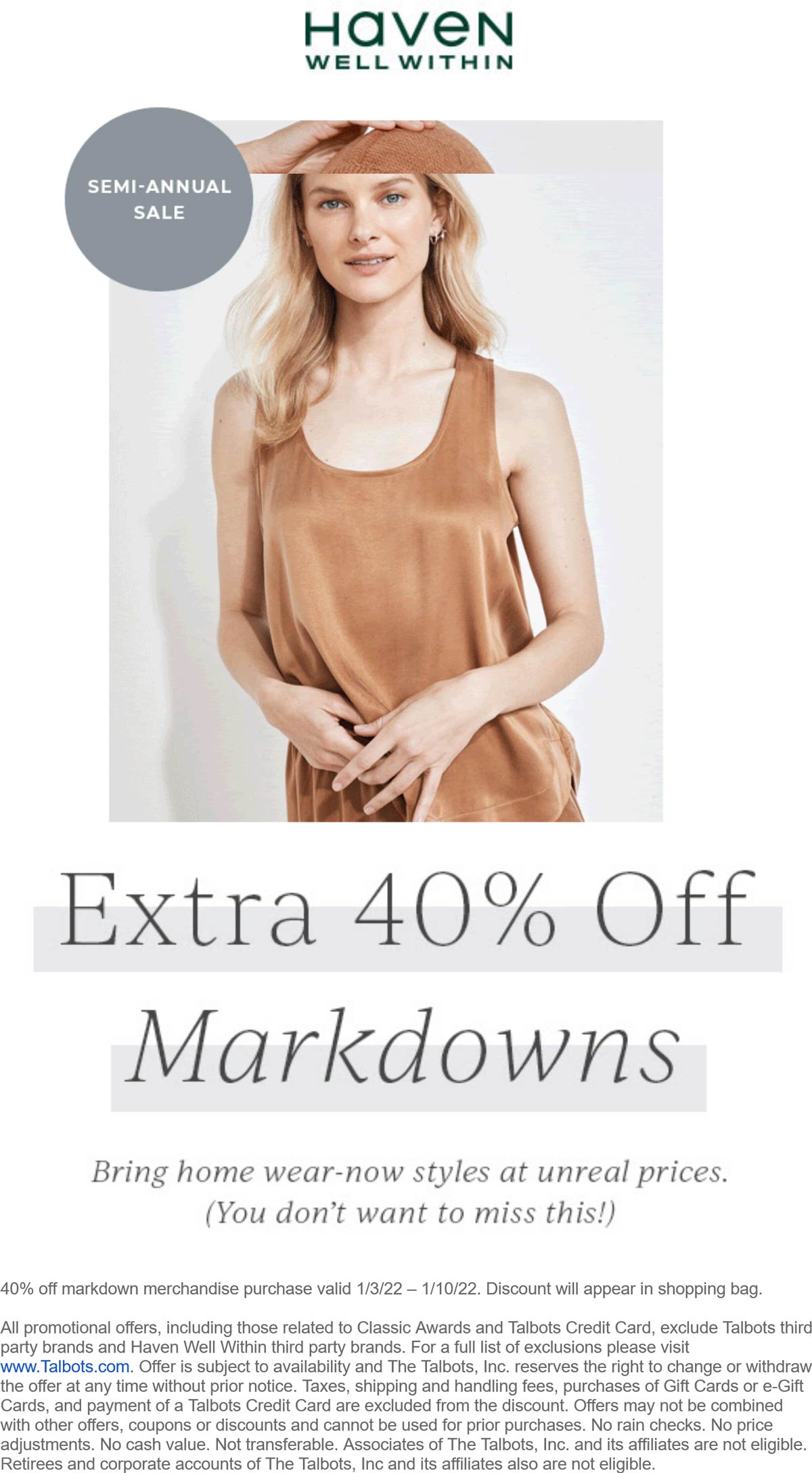 Haven Well Within stores Coupon  Extra 40% off sale items at Haven Well Within #havenwellwithin 