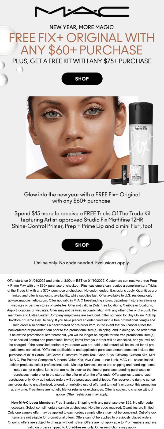 MAC stores Coupon  Free fix+ original on $60 & more online at MAC cosmetics #mac 