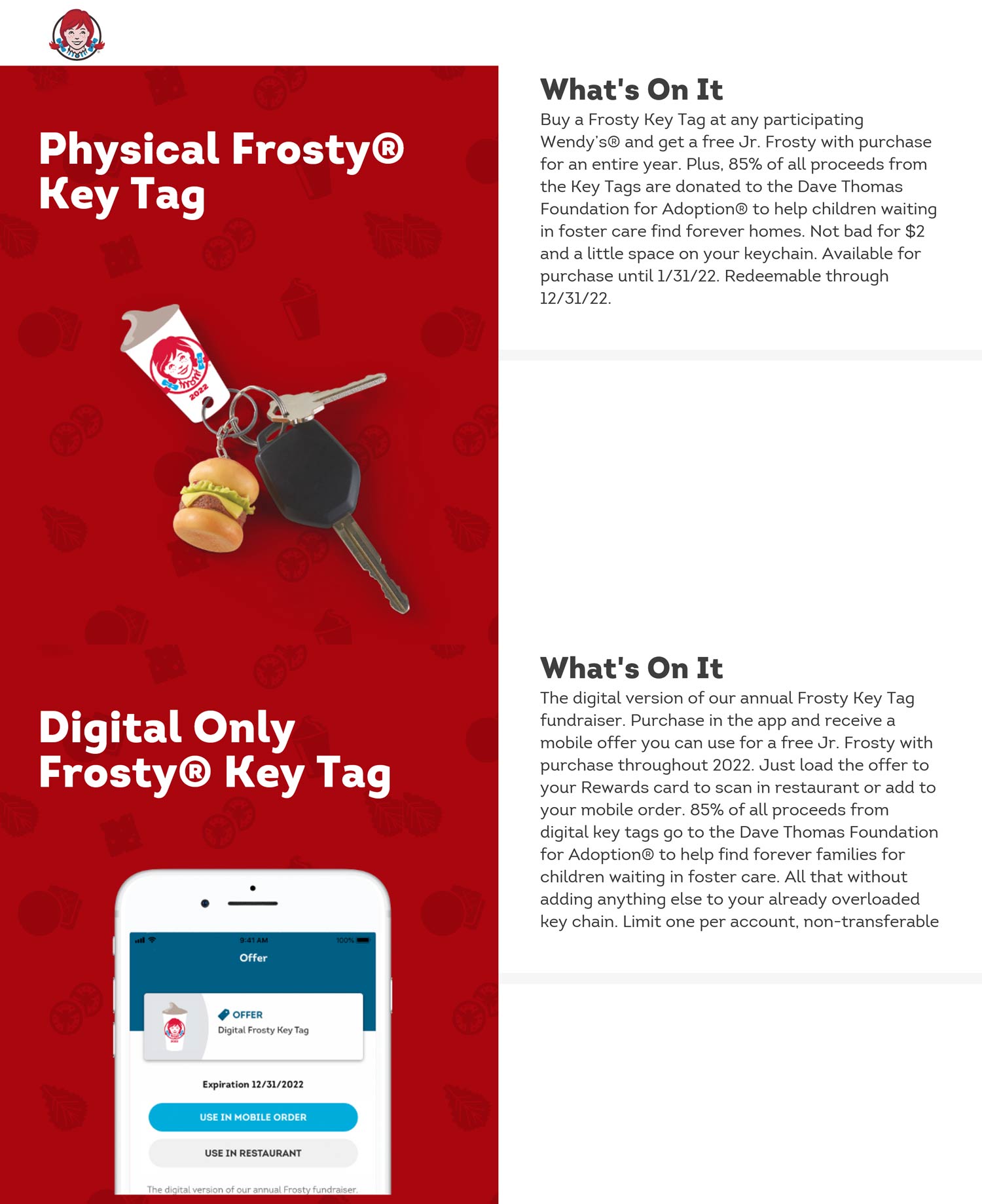 Wendys restaurants Coupon  $2 key tag = free frostys all year with your order at Wendys restaurants #wendys 