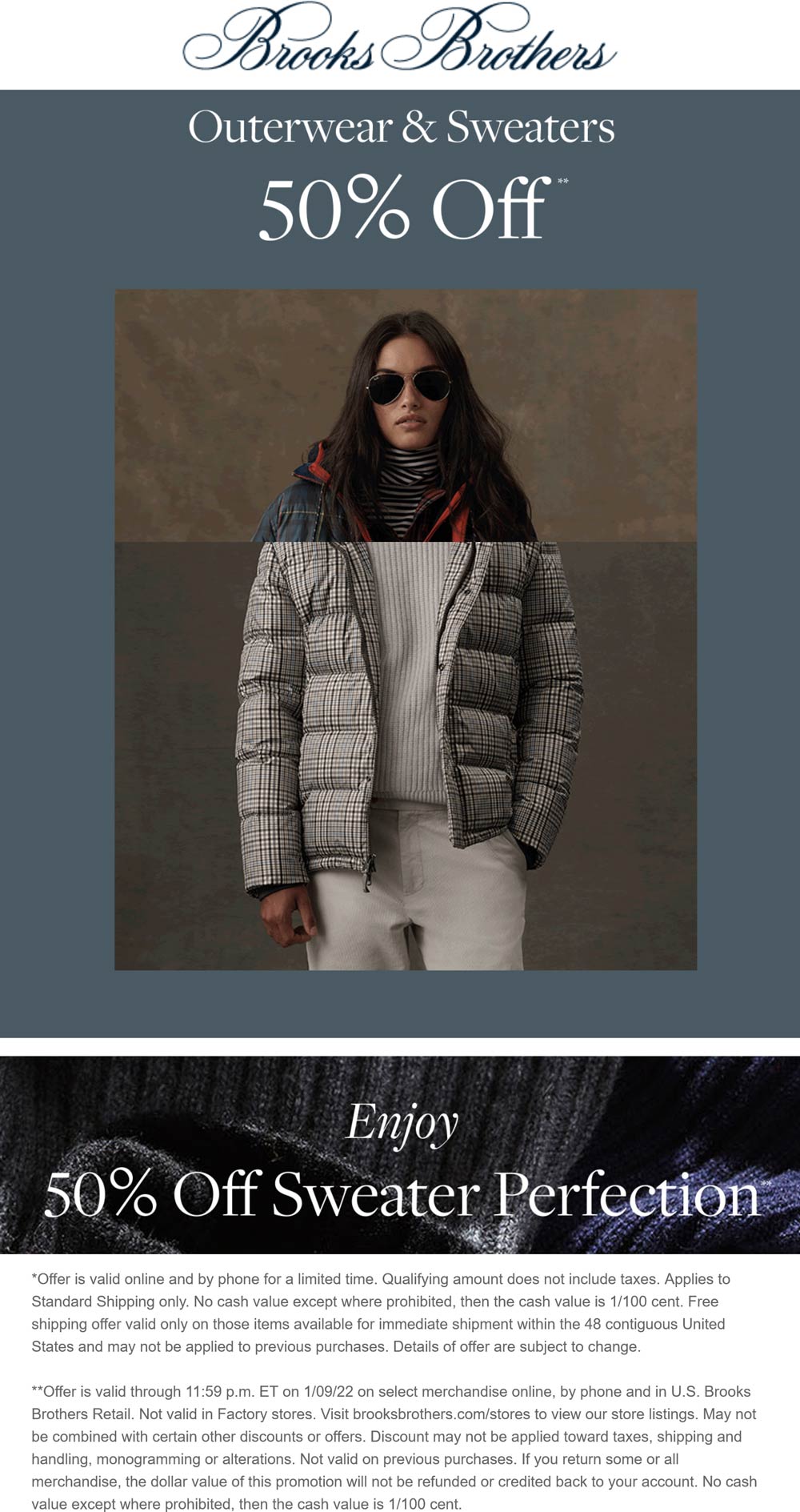 Brooks Brothers stores Coupon  50% off outerwear & sweaters at Brooks Brothers, ditto online #brooksbrothers 