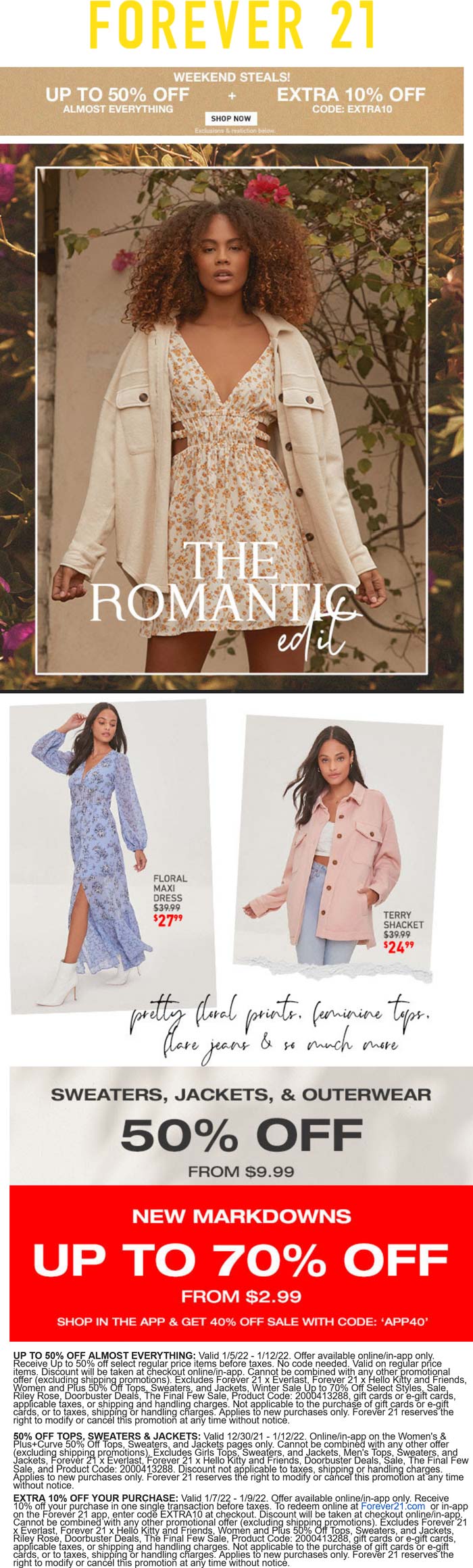 Forever 21 stores Coupon  10-60% off today at Forever 21 via promo code EXTRA10 #forever21 