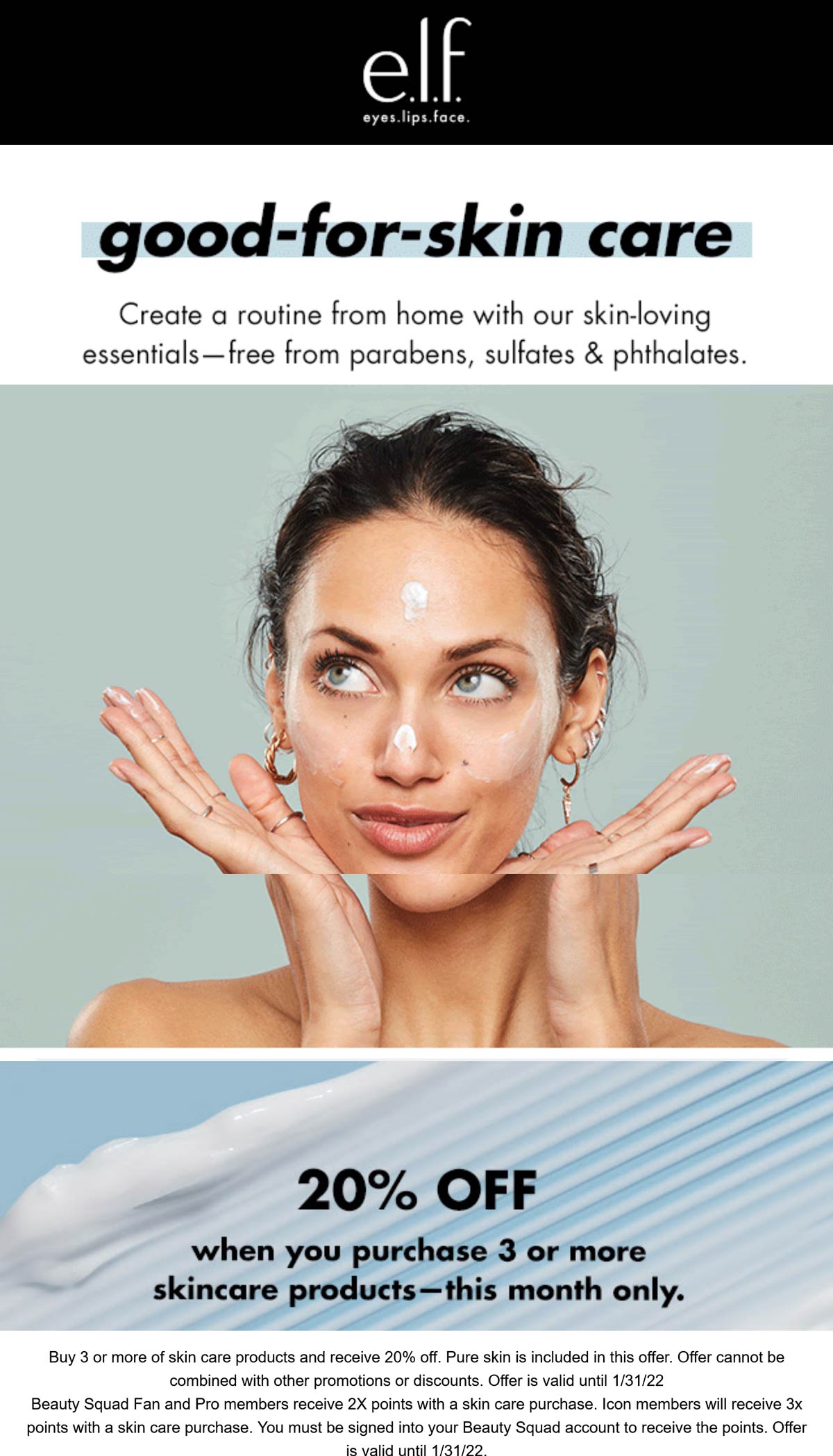 e.l.f. Cosmetics stores Coupon  20% off 3+ skincare products at e.l.f. Cosmetics #elfcosmetics 