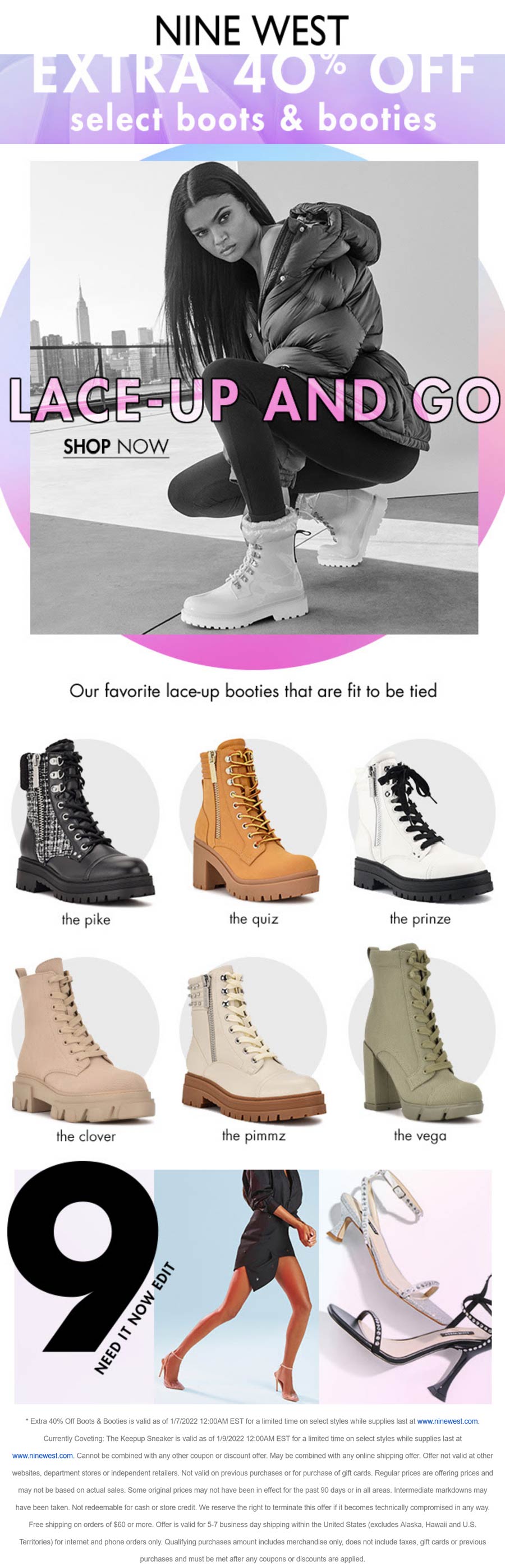 Nine West stores Coupon  Extra 40% off boots & booties online today at Nine West #ninewest 