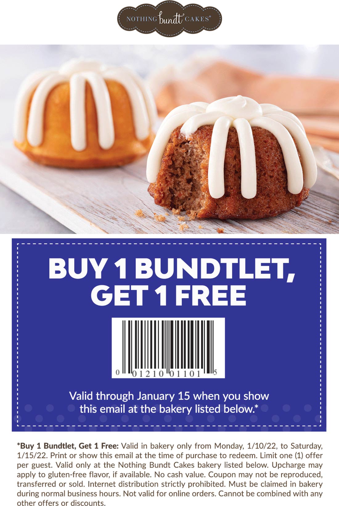 Nothing Bundt Cakes stores Coupon  Second bundtlet free at Nothing Bundt Cakes #nothingbundtcakes 