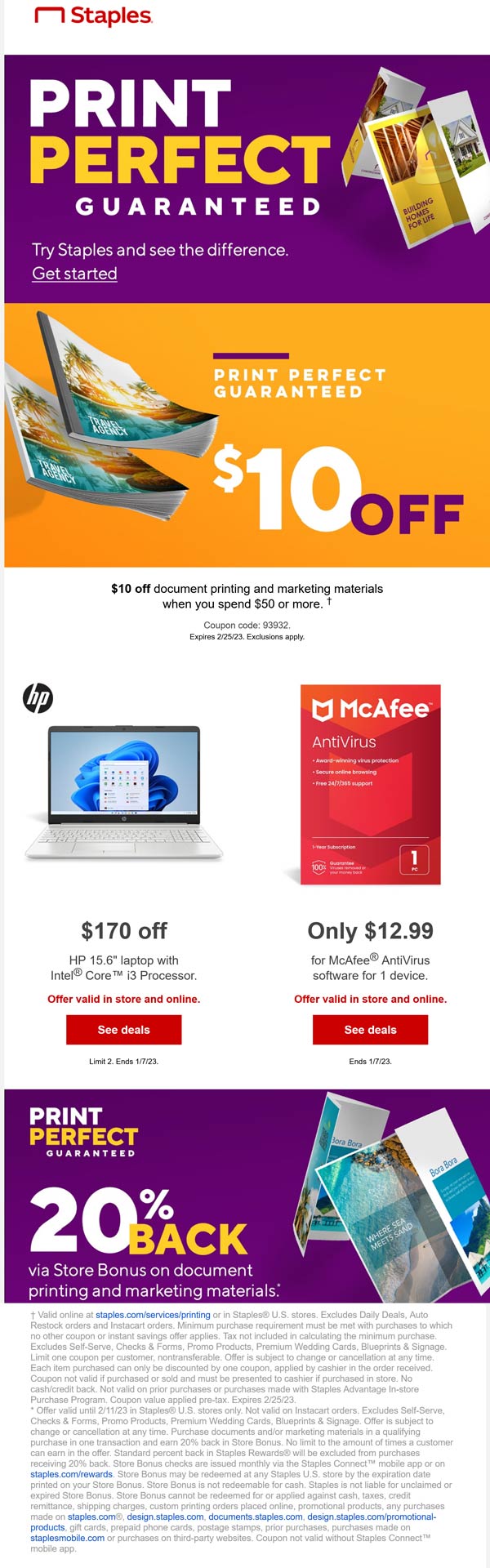 Staples stores Coupon  $10 off $50 on document printing and marketing materials at Staples via promo code 93932 #staples 