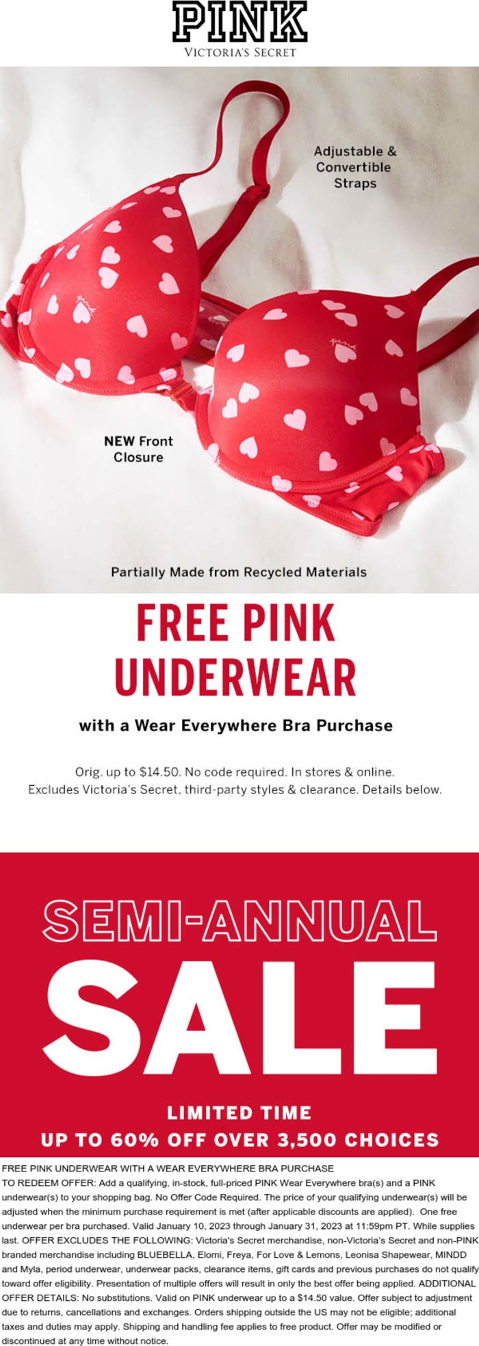PINK stores Coupon  Free $15 underwear with your bra at PINK #pink 