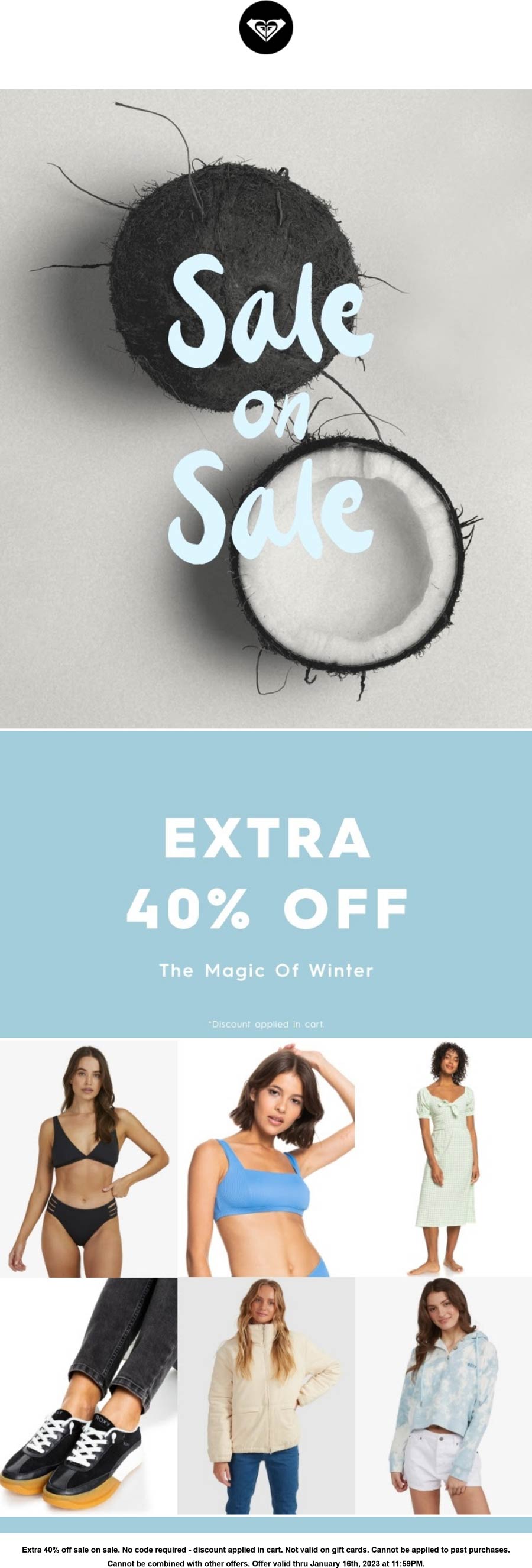 Roxy stores Coupon  Extra 40% off sale items online at Roxy #roxy 
