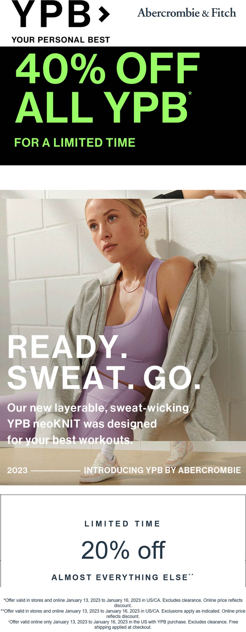 Abercrombie & Fitch stores Coupon  40% off YPB workout gear at Abercrombie & Fitch #abercrombiefitch 