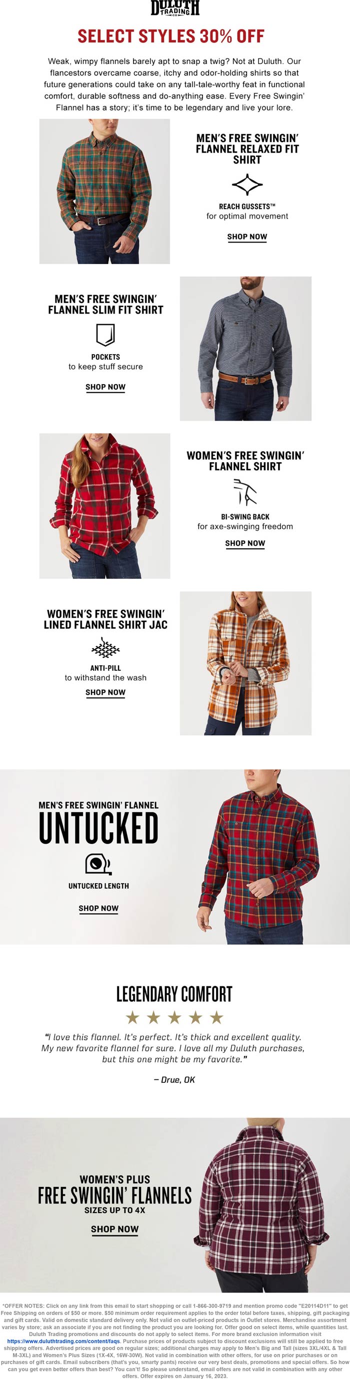 Duluth Trading Co stores Coupon  30% off flannels at Duluth Trading Co via promo code E20114D11 #duluthtradingco 