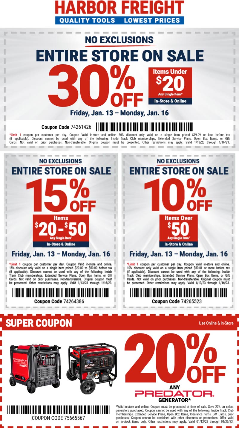 Harbor Freight stores Coupon  30% off at Harbor Freight Tools, or online via promo code 74261426 #harborfreight 