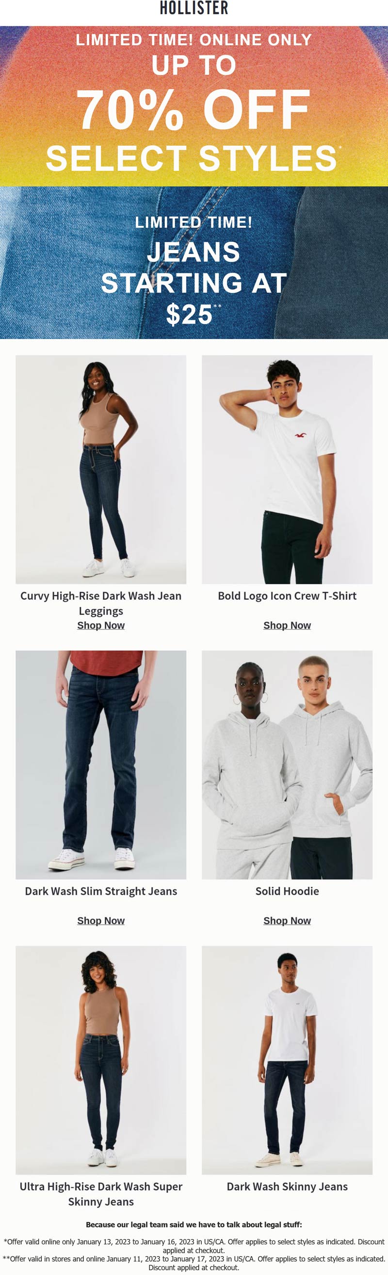 Hollister stores Coupon  $25 jeans & more online at Hollister #hollister 