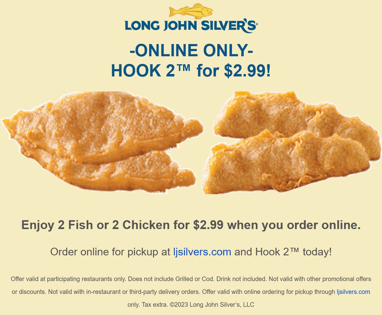 Long John Silvers restaurants Coupon  2 fish or chicken = $3 at Long John Silvers #longjohnsilvers 