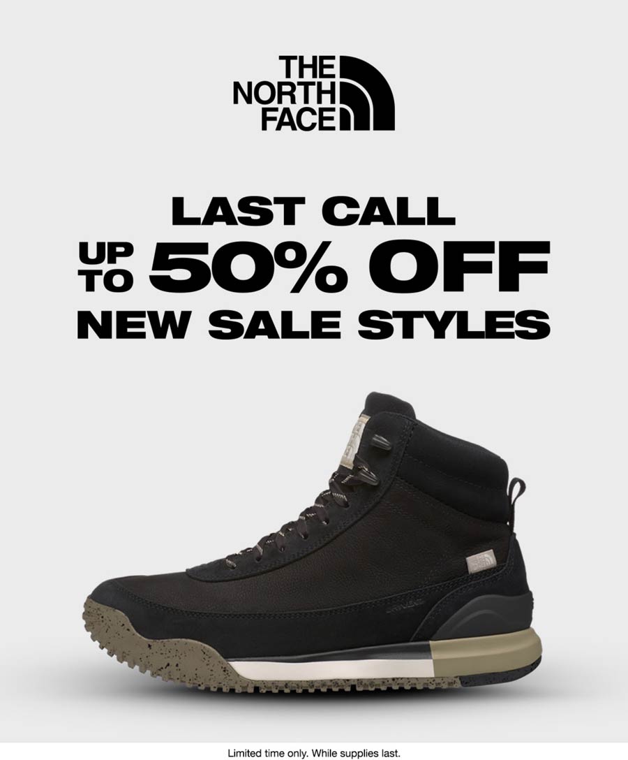 The North Face stores Coupon  Various new sale styles are 50% off today at The North Face #thenorthface 