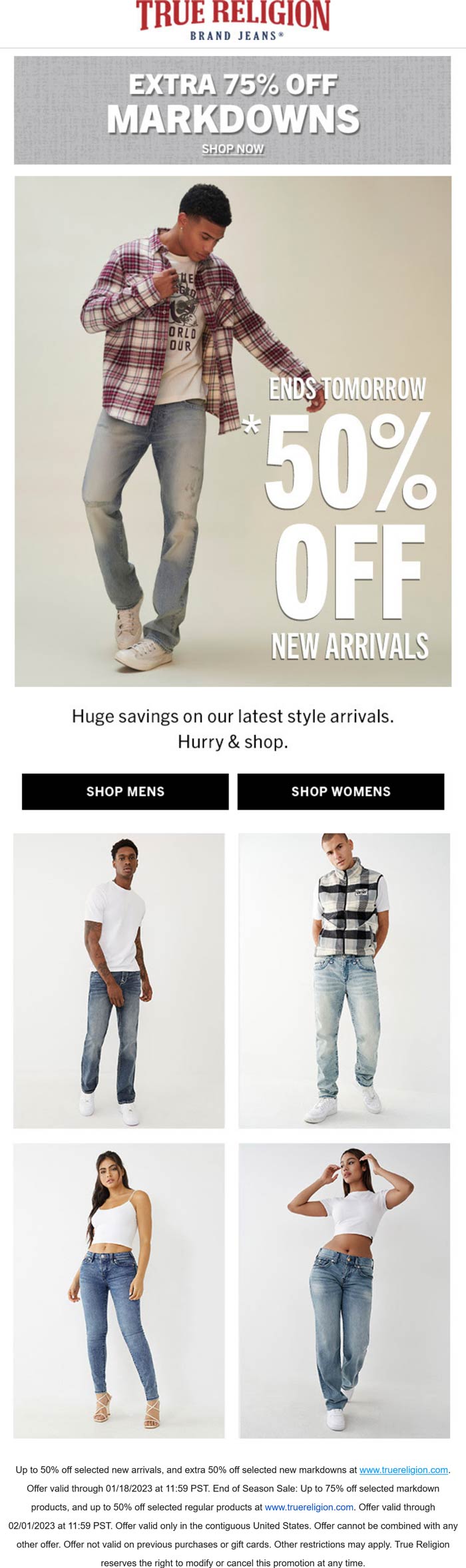 True Religion stores Coupon  50% off new arrivals at True Religion #truereligion 