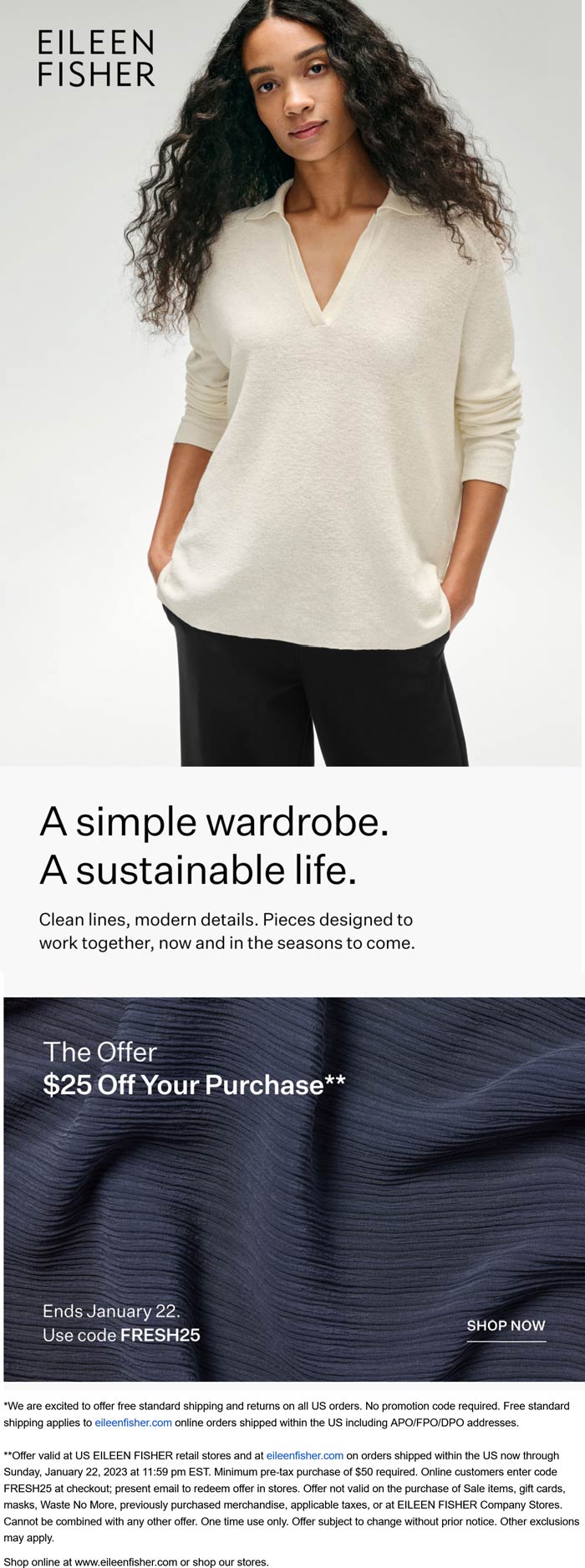 Eileen Fisher stores Coupon  $25 off at Eileen Fisher via promo code FRESH25 #eileenfisher 