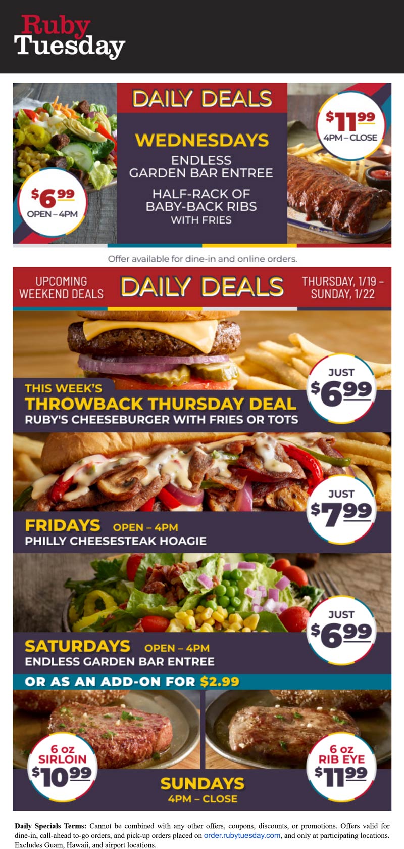 Ruby Tuesday restaurants Coupon  $12 half rack ribs + fries & more at Ruby Tuesday restaurants #rubytuesday 