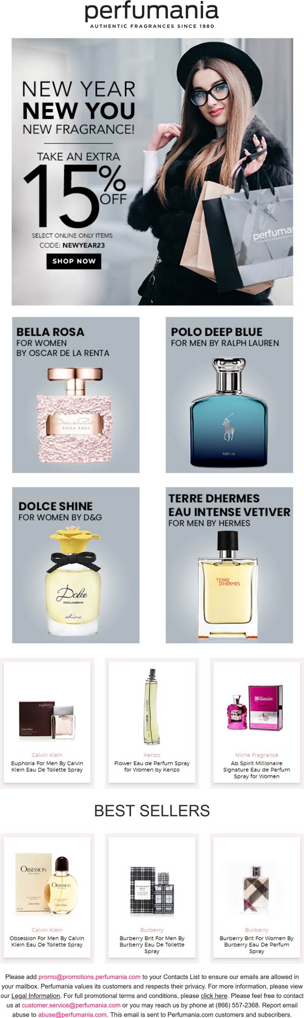 Perfumania stores Coupon  Extra 15% off various fragrances at Perfumania via promo code NEWYEAR23 #perfumania 