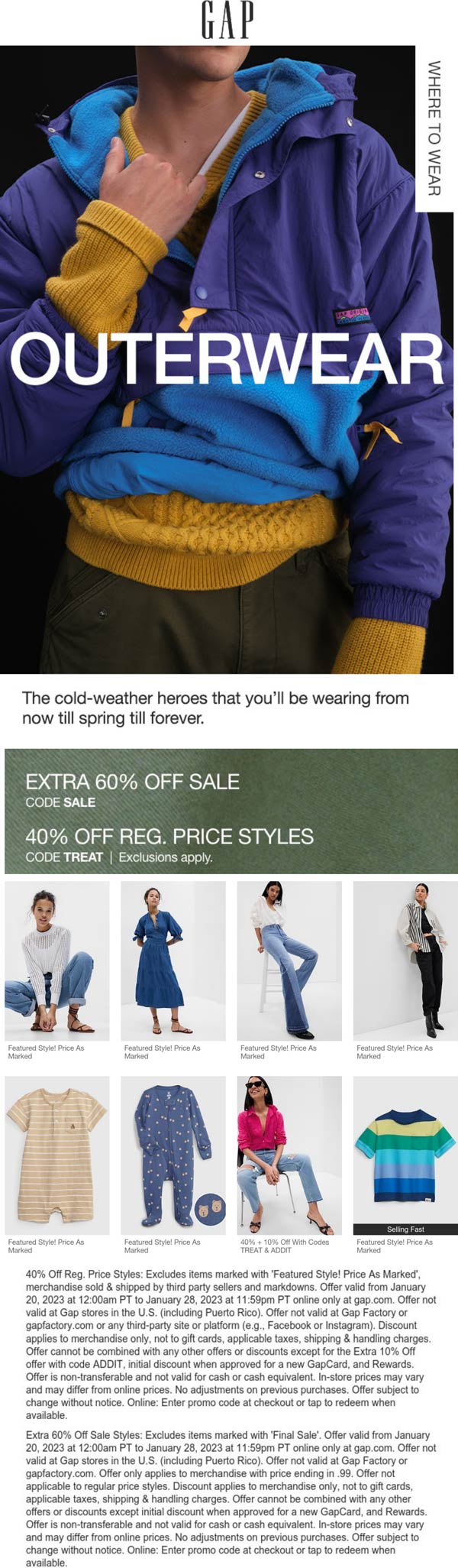 Gap stores Coupon  40% off regular & 60% off sale styles at Gap via promo code TREAT #gap 