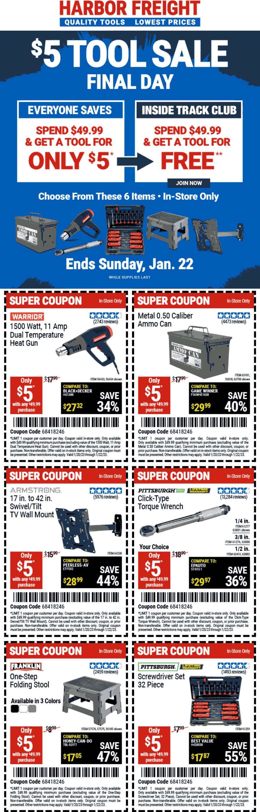 Harbor Freight stores Coupon  Various $5 tools today at Harbor Freight Tools #harborfreight 