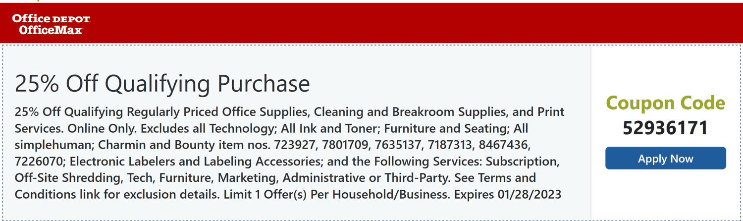 Office Depot stores Coupon  25% off at Office Depot OfficeMax via promo code 52936171 #officedepot 