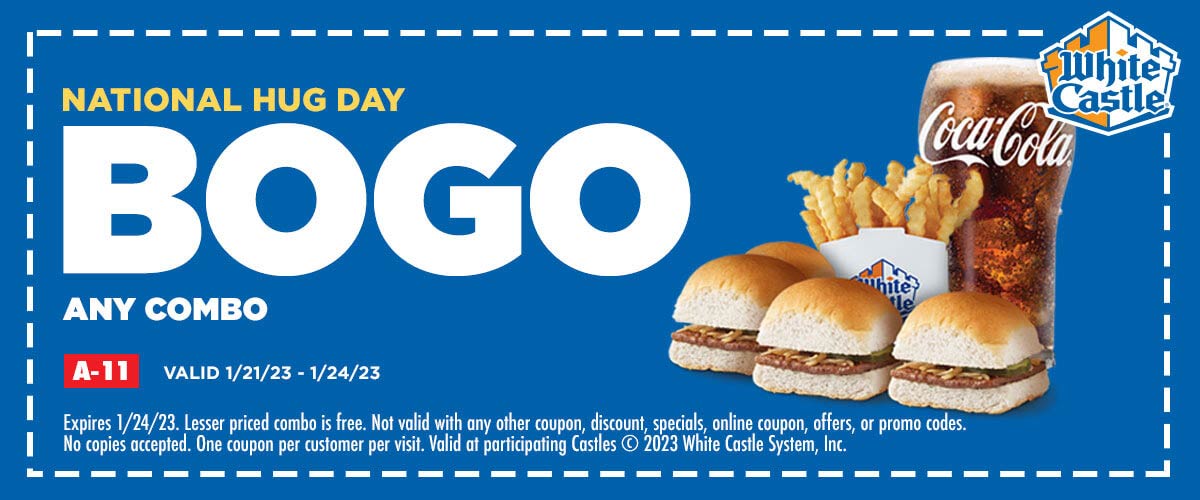 White Castle restaurants Coupon  Second combo meal free at White Castle #whitecastle 