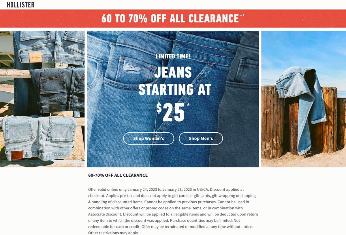 Hollister stores Coupon  60-70% off clearance online at Hollister #hollister 
