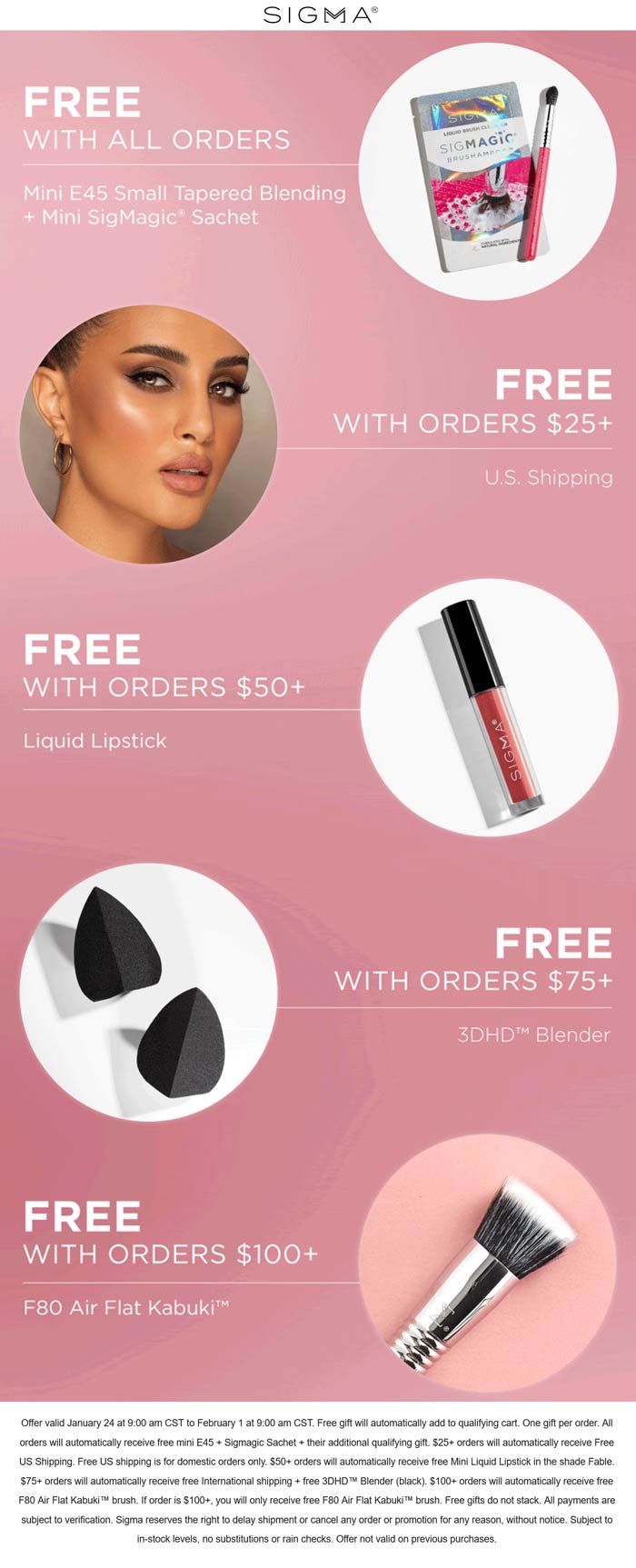 Sigma stores Coupon  Free items with all orders at Sigma Beauty #sigma 