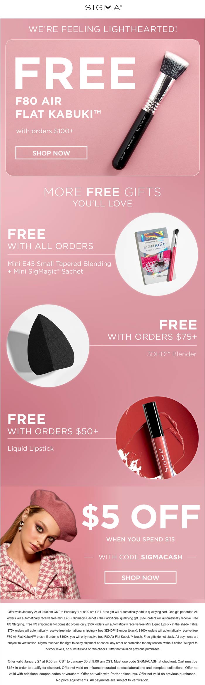 Sigma stores Coupon  $5 off $15 & more at Sigma beauty via promo code SIGMACASH #sigma 