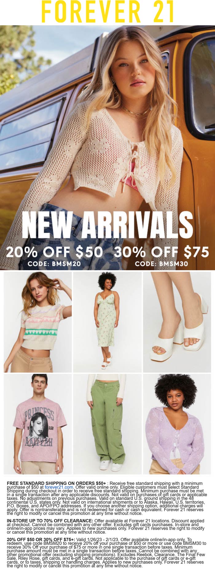 Forever 21 stores Coupon  20-30% off $50+ online at Forever 21 via promo code BMSM30 #forever21 