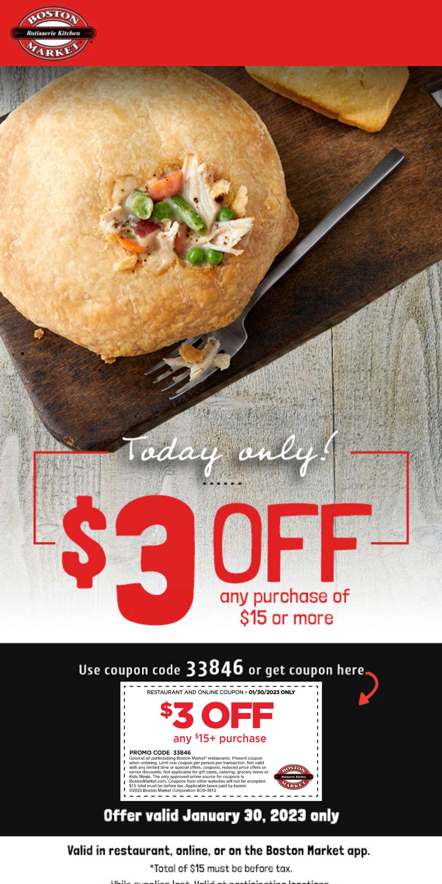 Boston Market restaurants Coupon  $3 off $15 today at Boston Market restaurants #bostonmarket 