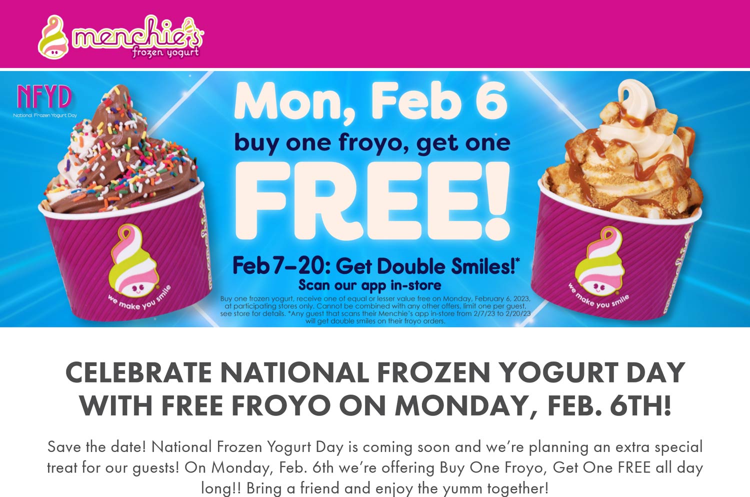 Menchies restaurants Coupon  Second frozen yogurt free the 6th at Menchies #menchies 