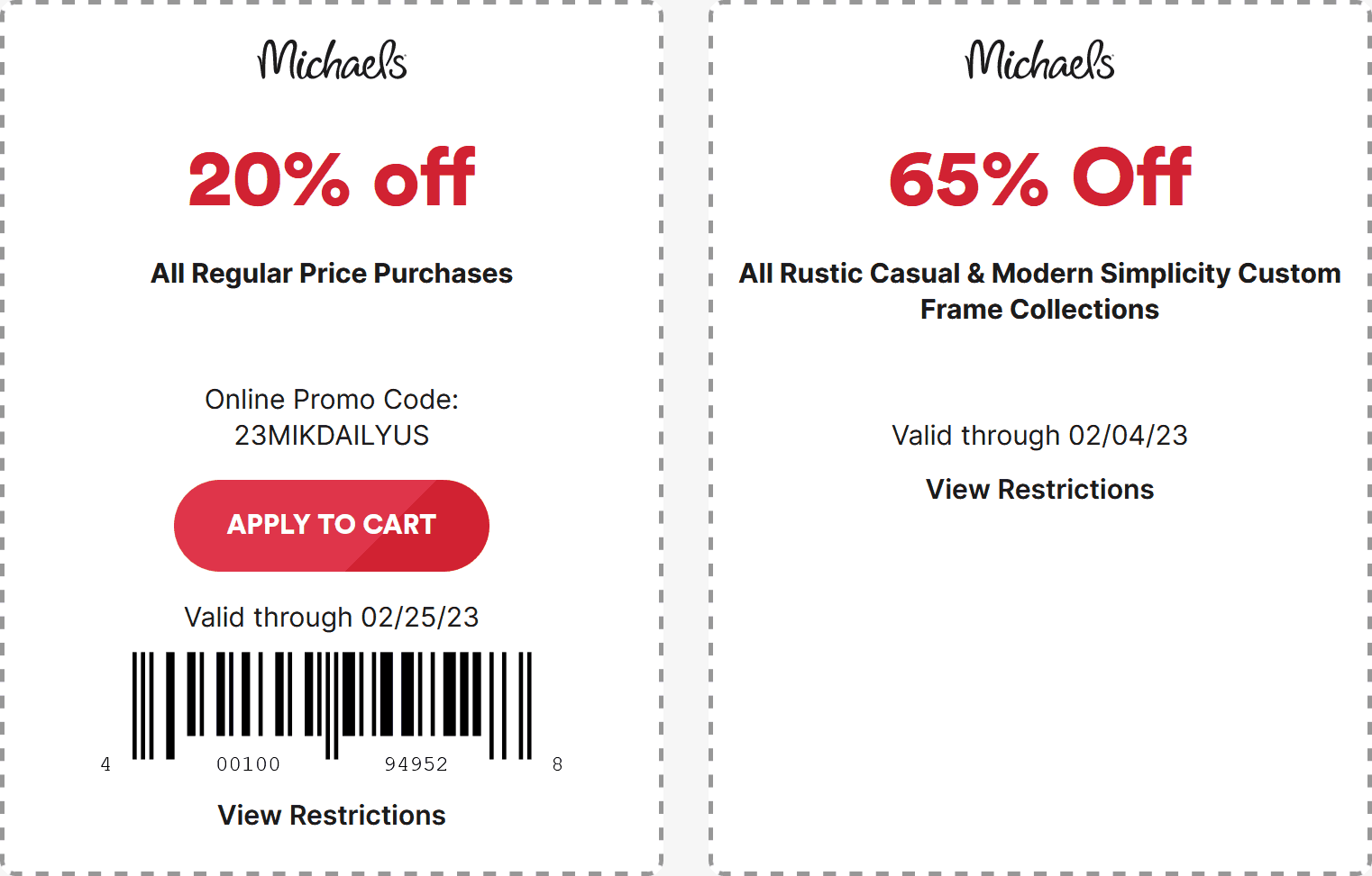 Michaels stores Coupon  20% off at Michaels, or online via promo code 23MIKDAILYUS #michaels 
