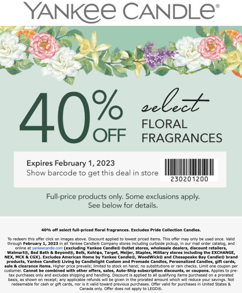Yankee Candle stores Coupon  40% off floral fragrances at Yankee Candle, ditto online #yankeecandle 