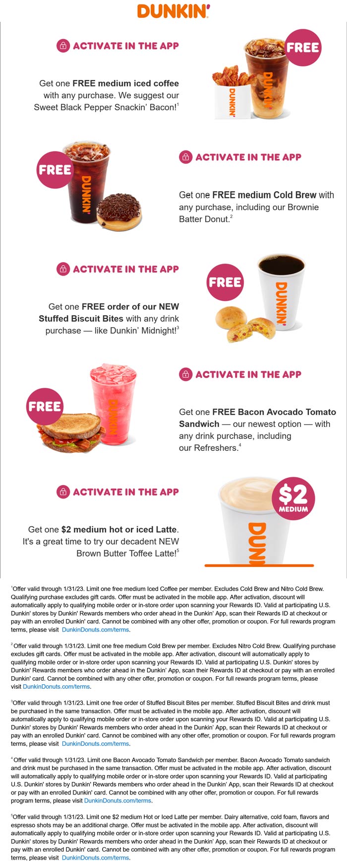 Dunkin Donuts restaurants Coupon  Various free items all month logged in at Dunkin Donuts #dunkindonuts 