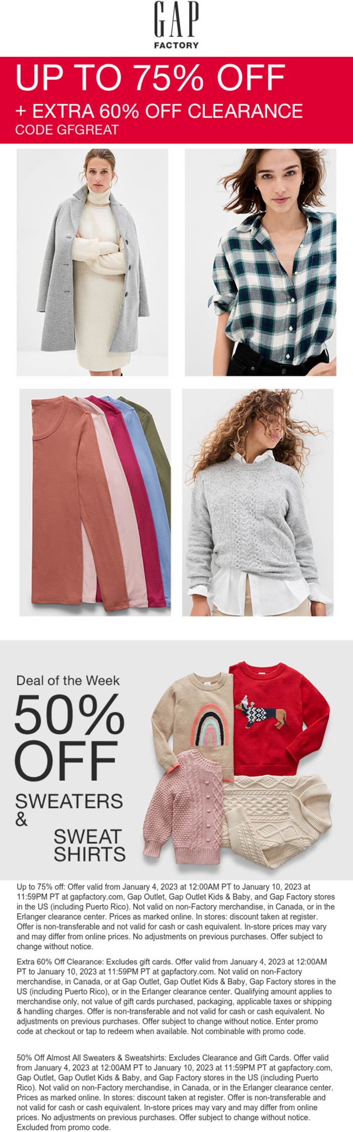 Gap Factory stores Coupon  Extra 60% off clearance & 50% off sweatshirts at Gap Factory #gapfactory 