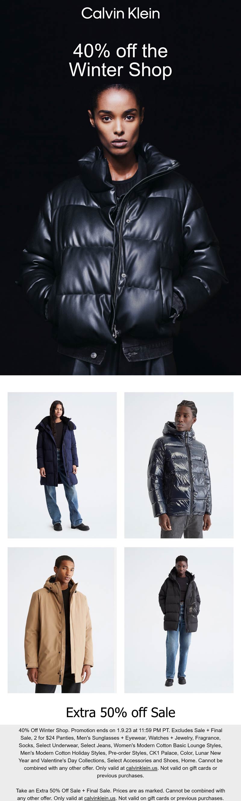 Calvin Klein stores Coupon  40% off winter shop & 50% off sale items at Calvin Klein #calvinklein 