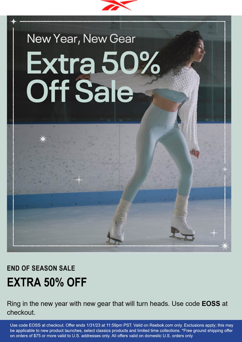 Reebok stores Coupon  Extra 50% off sale items online at Reebok via promo code EOSS #reebok 
